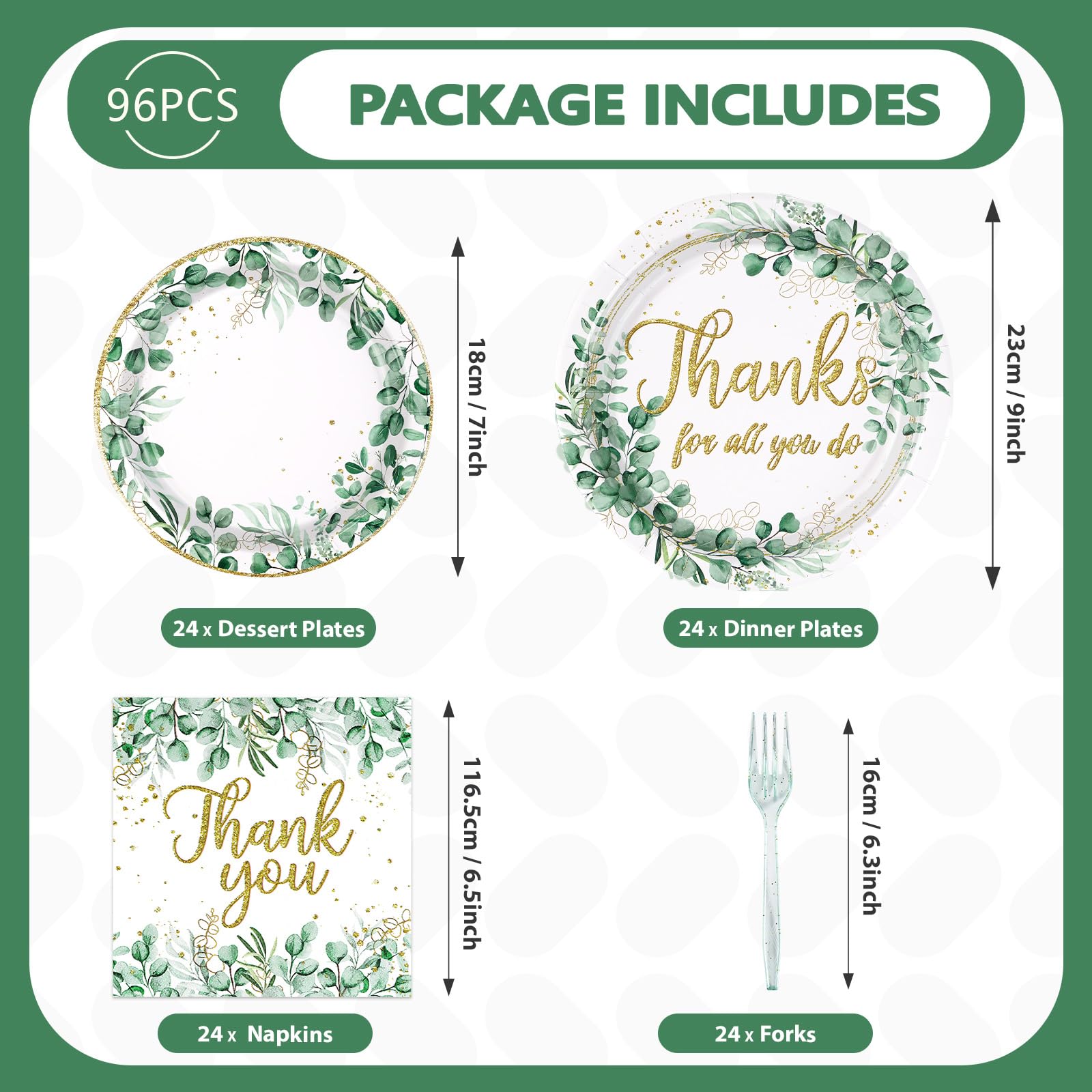 96 Pcs Thank You Party Plates and Napkins - Grencian