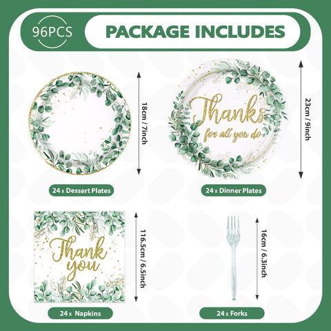 96 Pcs Thank You Party Plates and Napkins - Grencian
