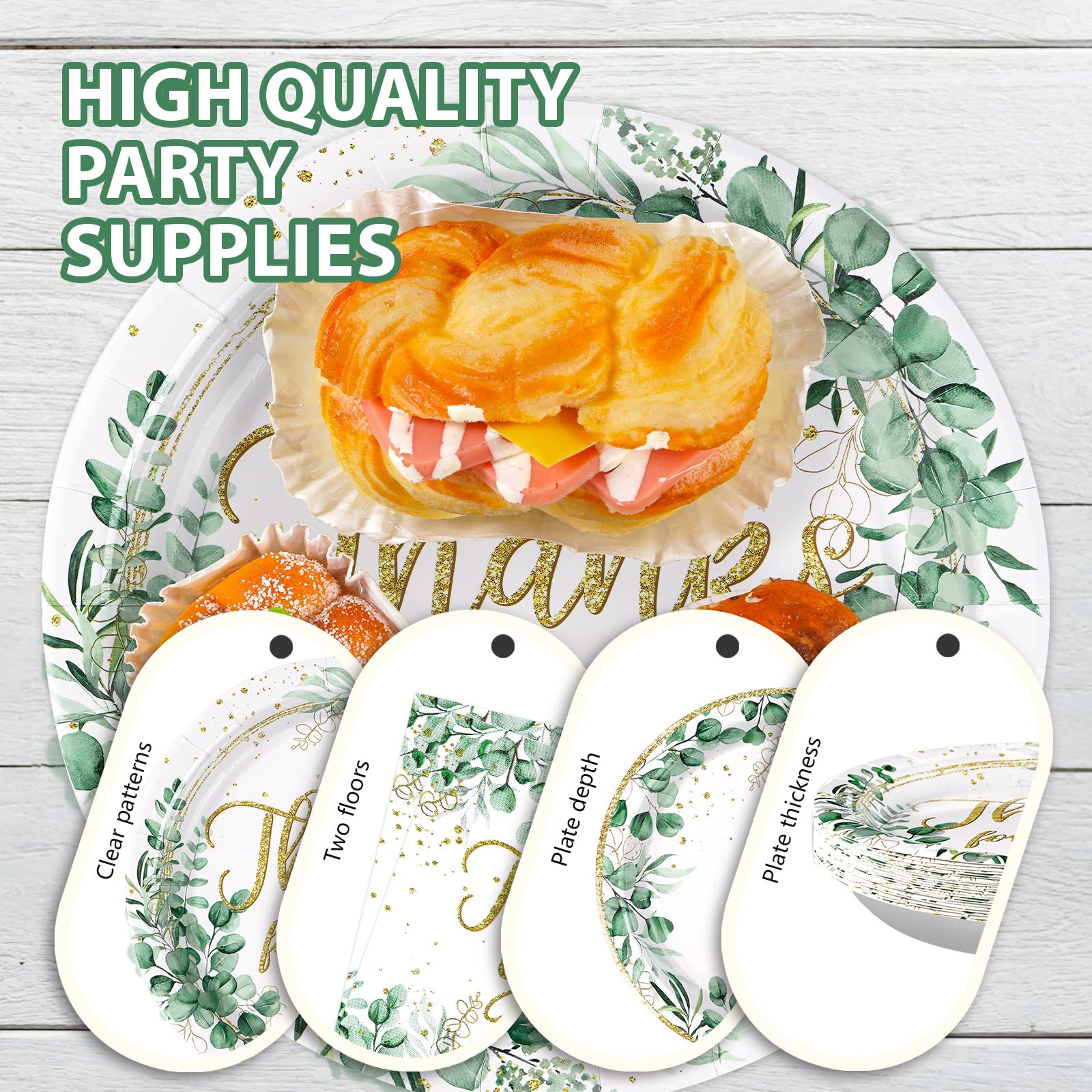 96 Pcs Thank You Party Plates and Napkins - Grencian