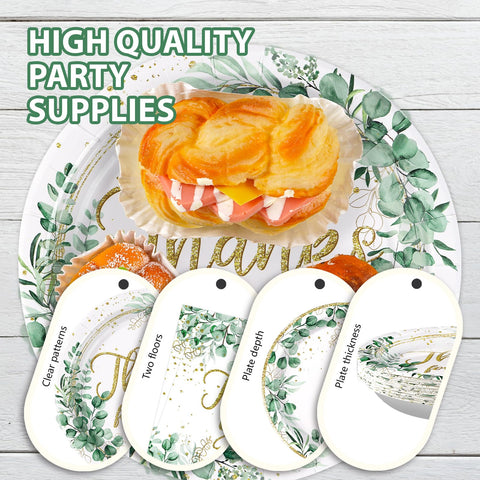 96 Pcs Thank You Party Plates and Napkins - Grencian