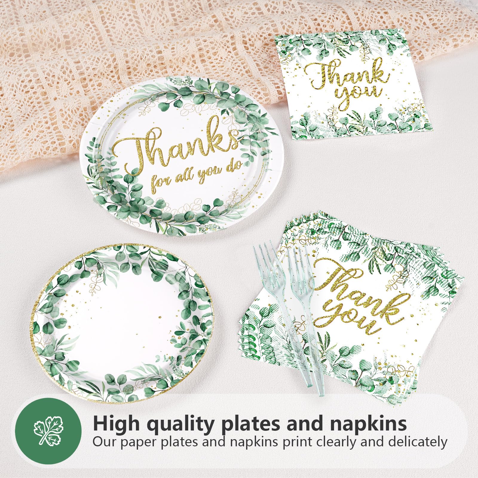 96 Pcs Thank You Party Plates and Napkins - Grencian