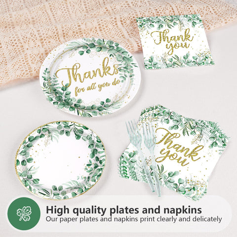 96 Pcs Thank You Party Plates and Napkins - Grencian