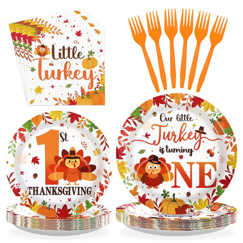 96 Pcs Thanksgiving 1st Birthday Party Plates and Napkins - Grencian