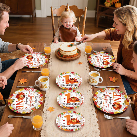 96 Pcs Thanksgiving 1st Birthday Party Plates and Napkins - Grencian