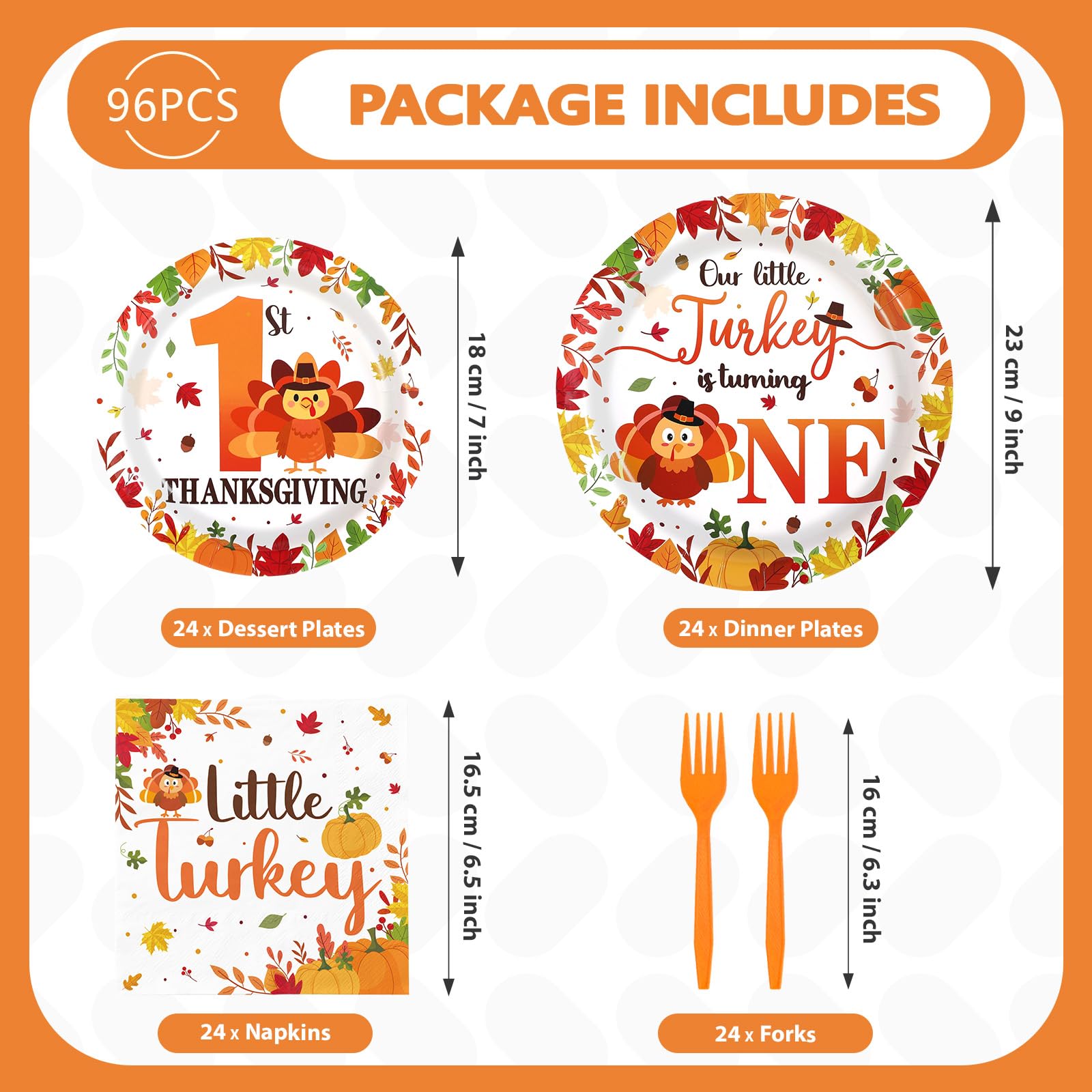 96 Pcs Thanksgiving 1st Birthday Party Plates and Napkins - Grencian