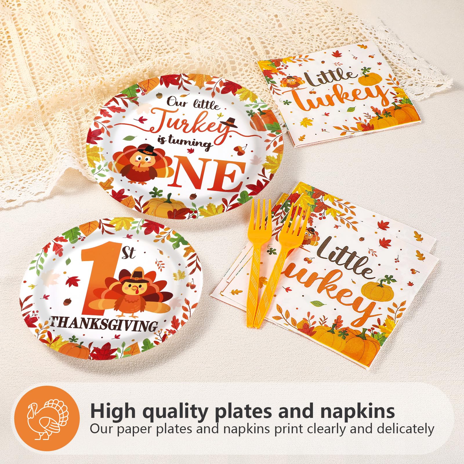96 Pcs Thanksgiving 1st Birthday Party Plates and Napkins - Grencian