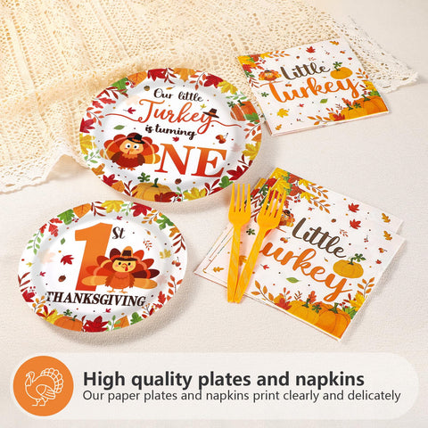 96 Pcs Thanksgiving 1st Birthday Party Plates and Napkins - Grencian