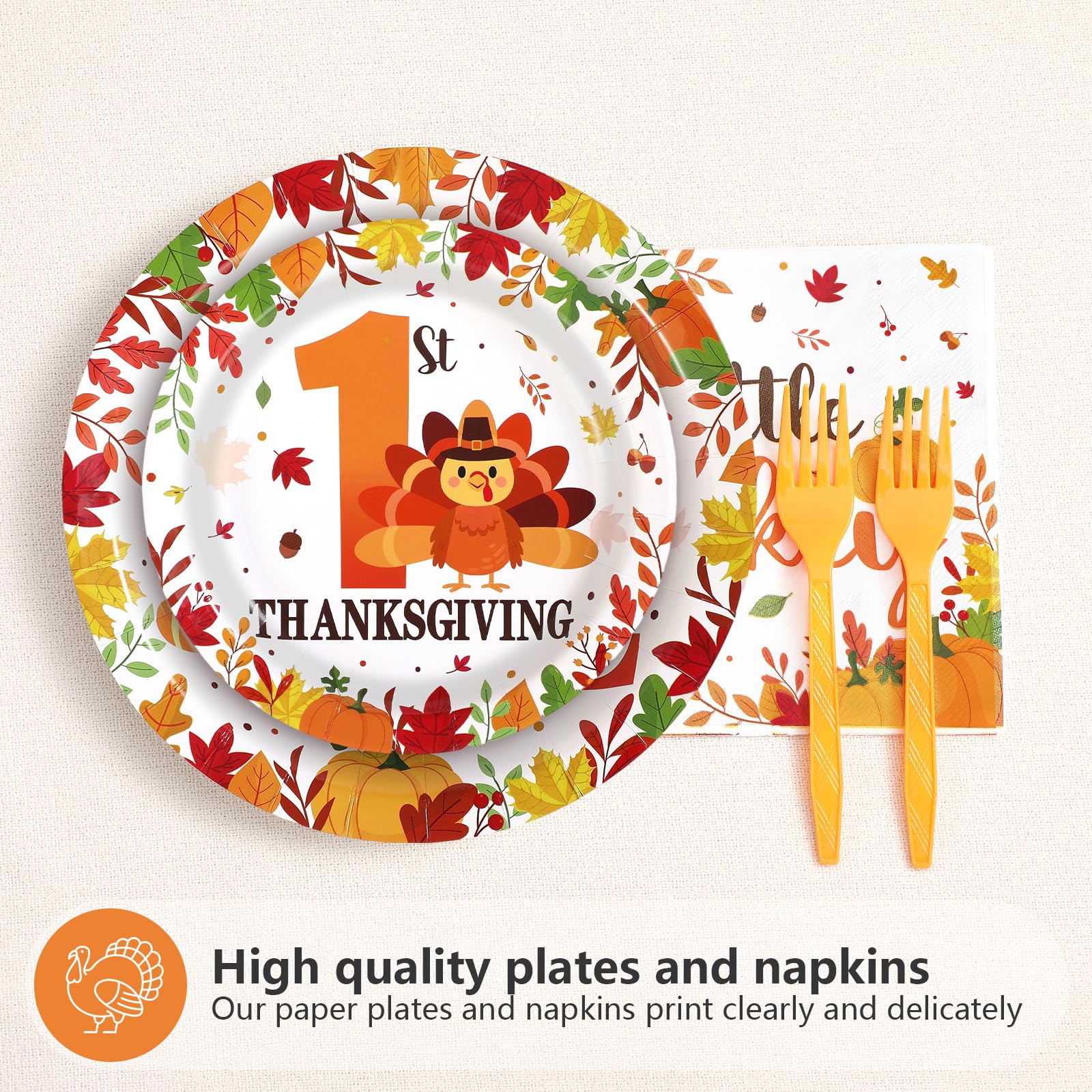 96 Pcs Thanksgiving 1st Birthday Party Plates and Napkins - Grencian