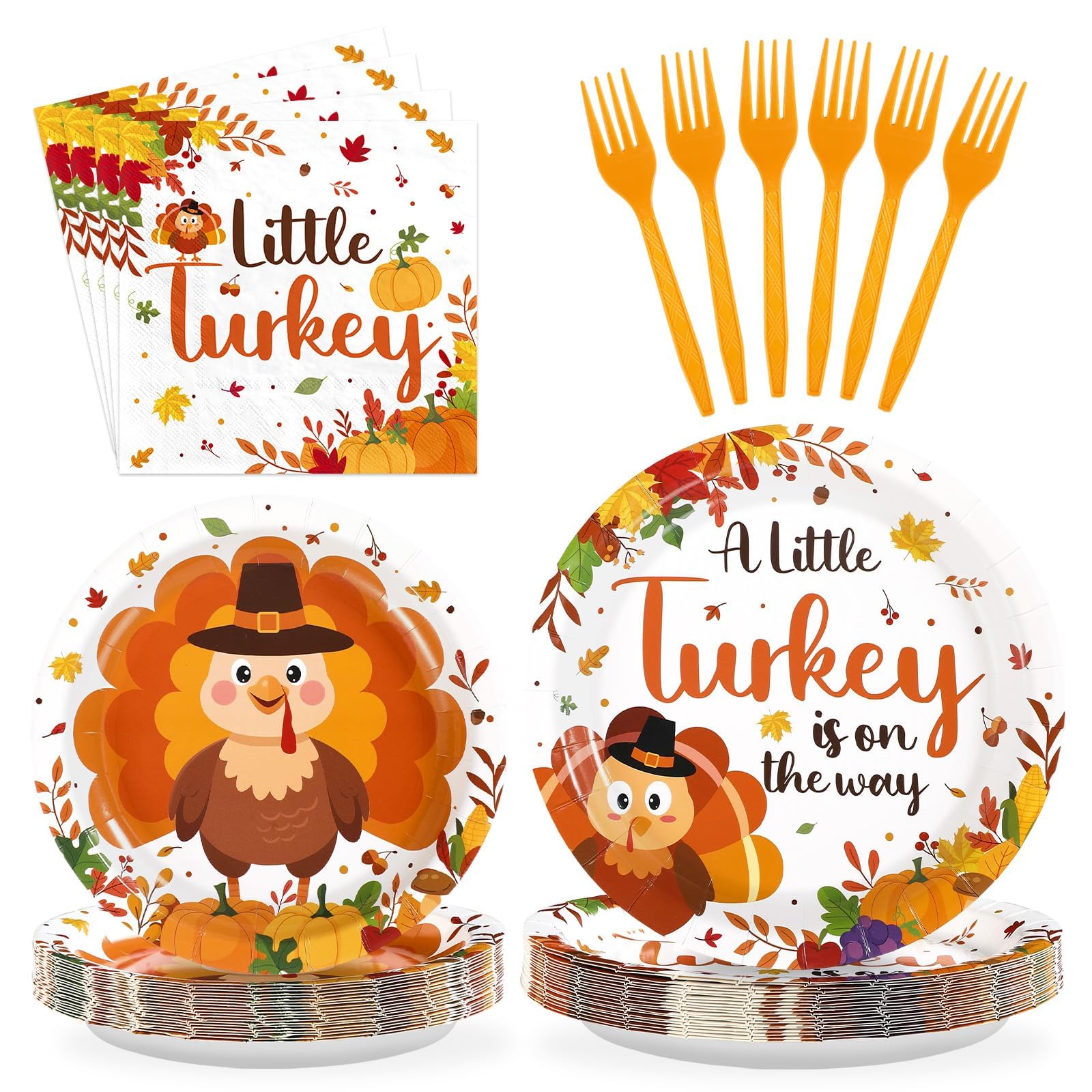96 Pcs Thanksgiving Baby Shower Party Plates and Napkins - Grencian