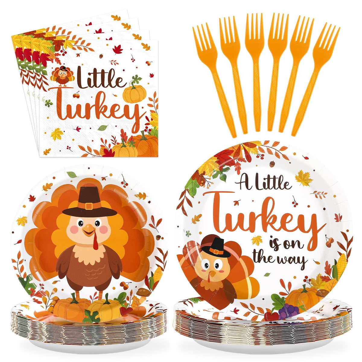 96 Pcs Thanksgiving Baby Shower Party Plates and Napkins - Grencian