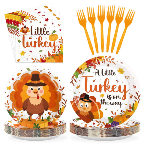 96 Pcs Thanksgiving Baby Shower Party Plates and Napkins - Grencian