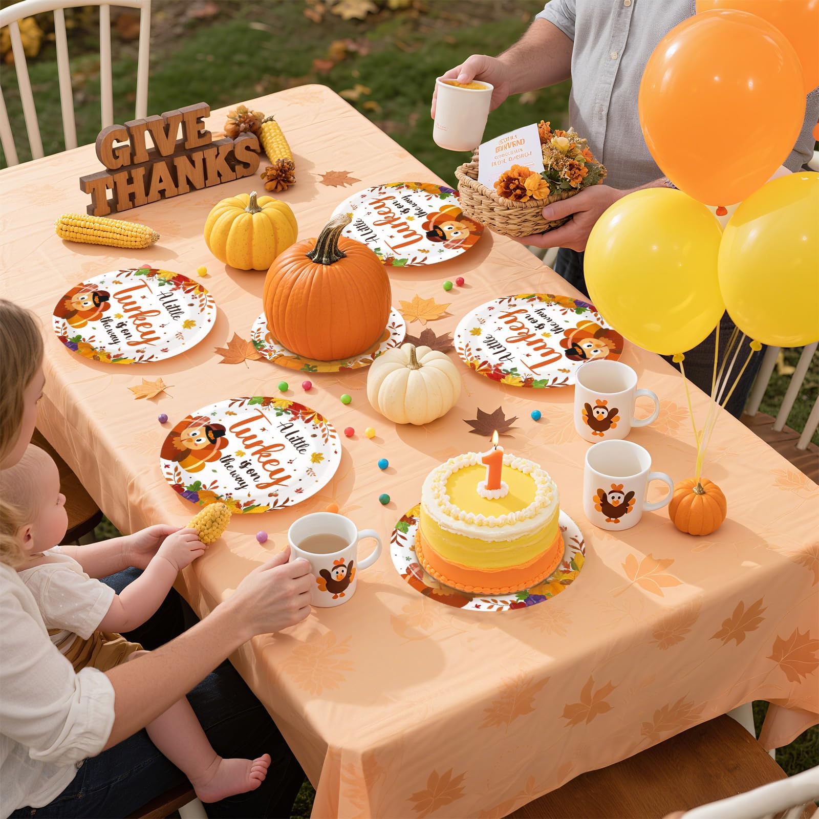 96 Pcs Thanksgiving Baby Shower Party Plates and Napkins - Grencian