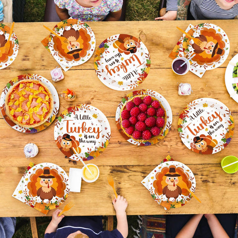 96 Pcs Thanksgiving Baby Shower Party Plates and Napkins - Grencian