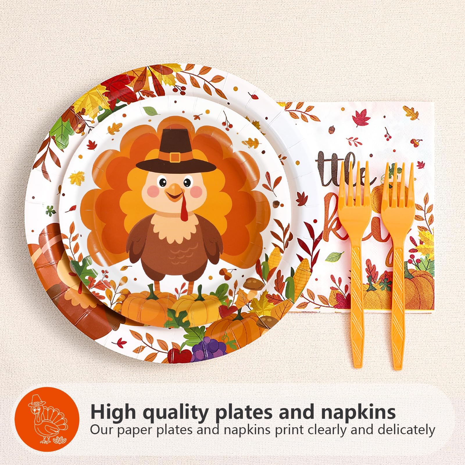 96 Pcs Thanksgiving Baby Shower Party Plates and Napkins - Grencian