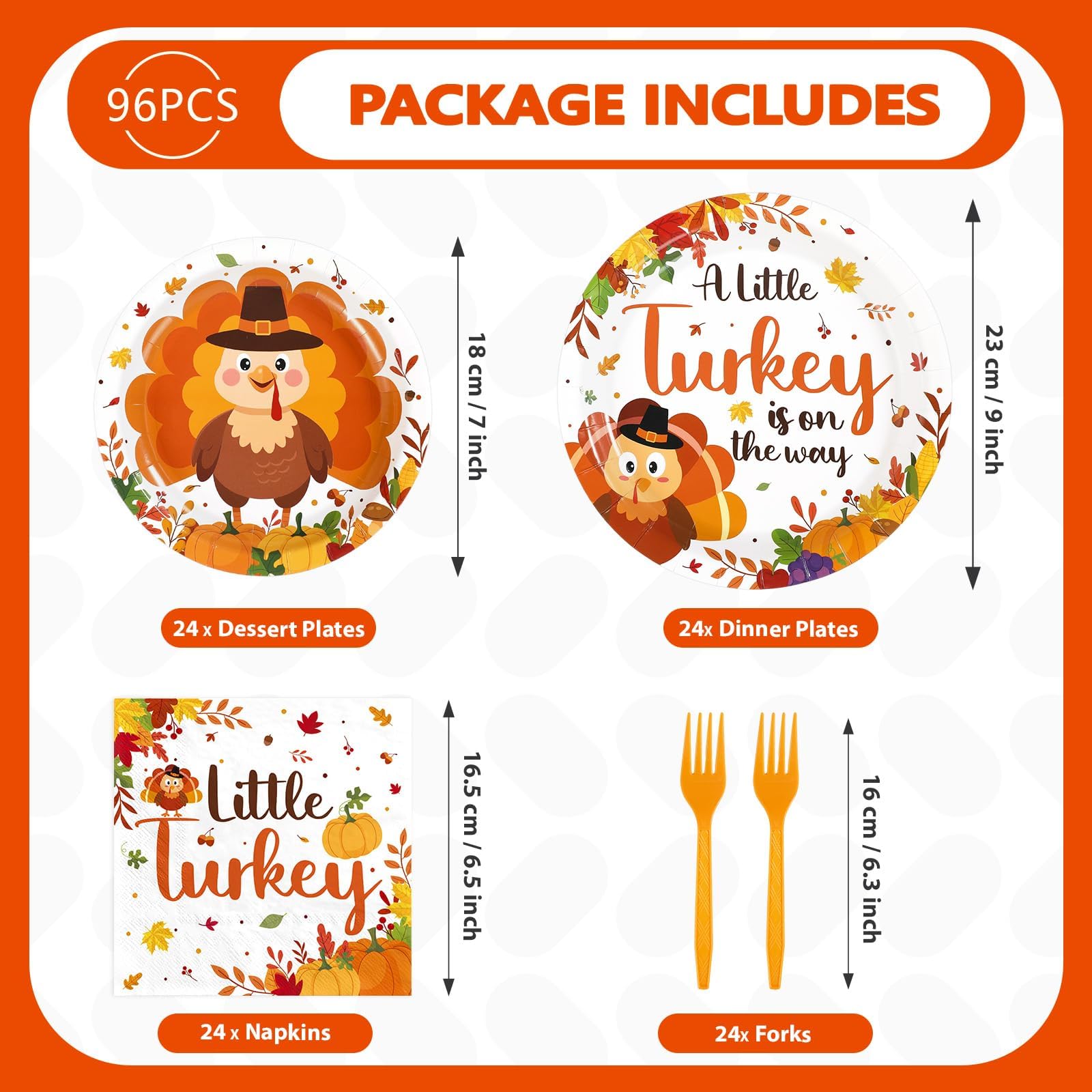 96 Pcs Thanksgiving Baby Shower Party Plates and Napkins - Grencian