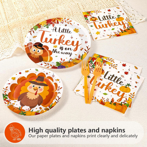 96 Pcs Thanksgiving Baby Shower Party Plates and Napkins - Grencian