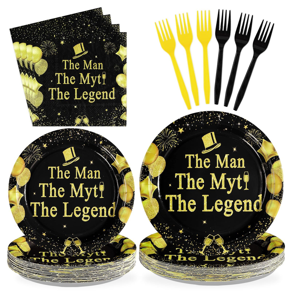96 Pcs The Man Party Plates and Napkins - Grencian