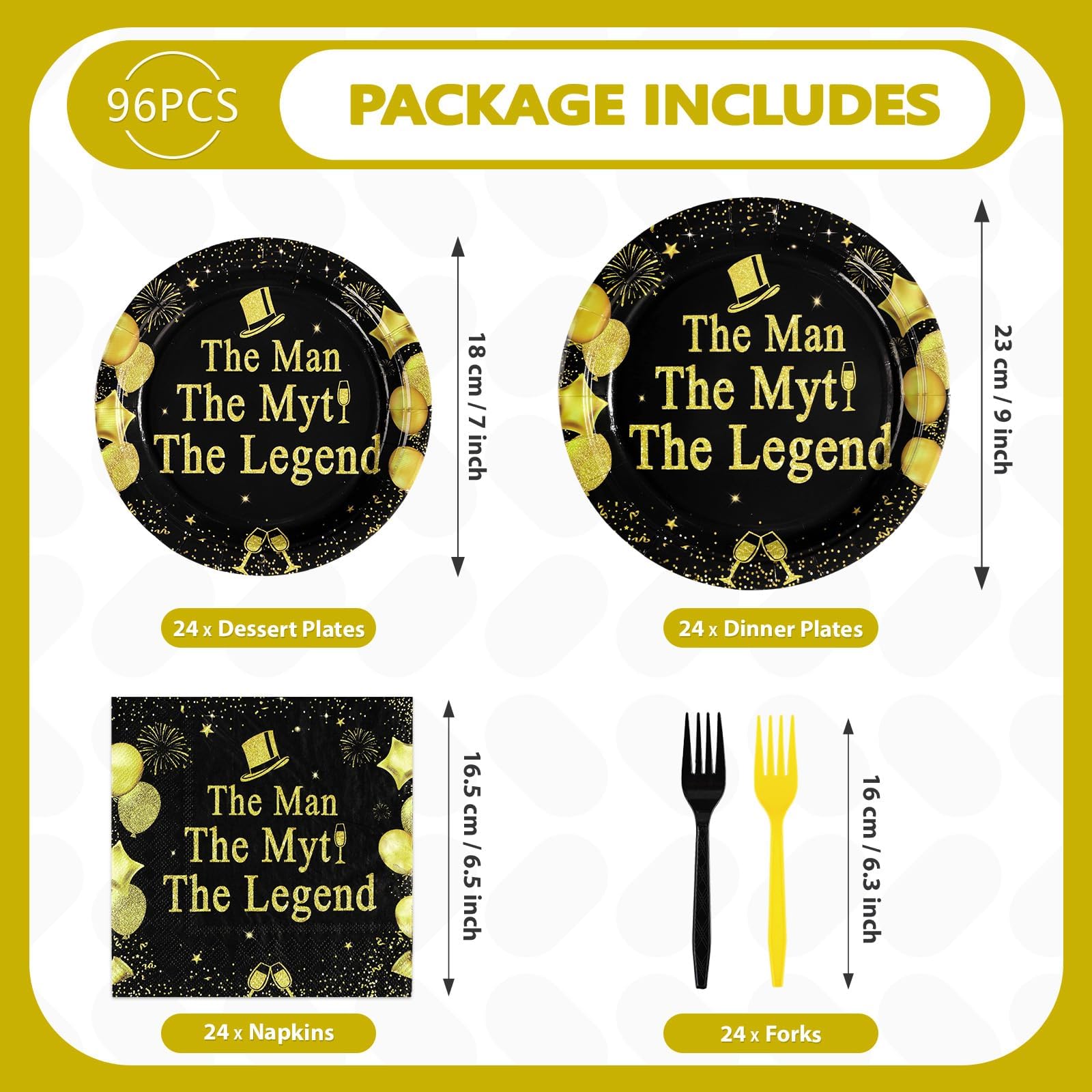 96 Pcs The Man Party Plates and Napkins - Grencian