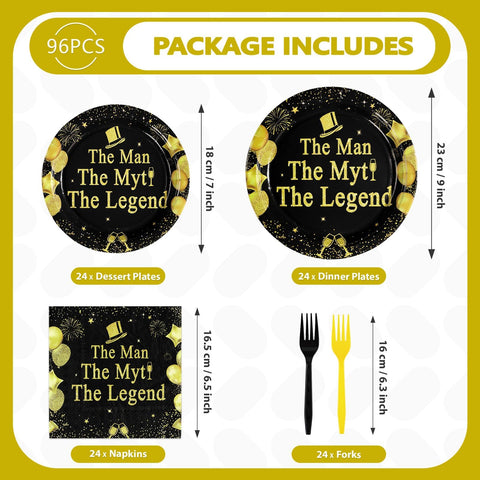 96 Pcs The Man Party Plates and Napkins - Grencian