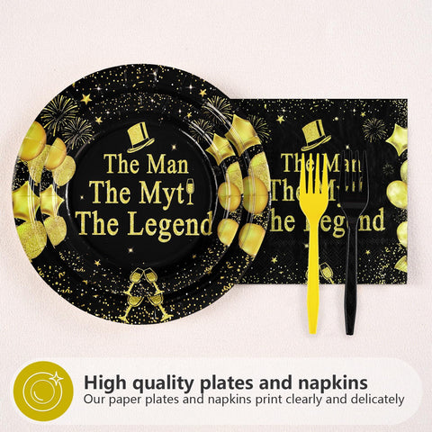 96 Pcs The Man Party Plates and Napkins - Grencian