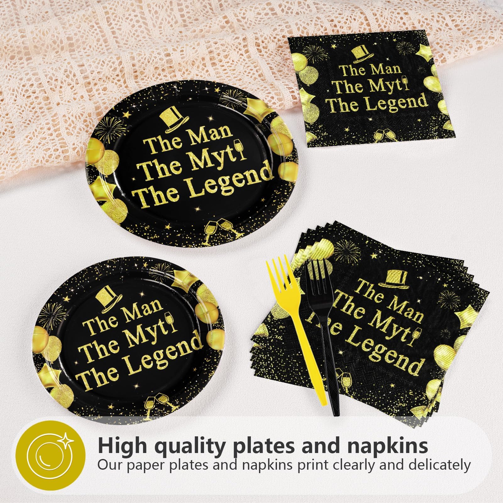 96 Pcs The Man Party Plates and Napkins - Grencian