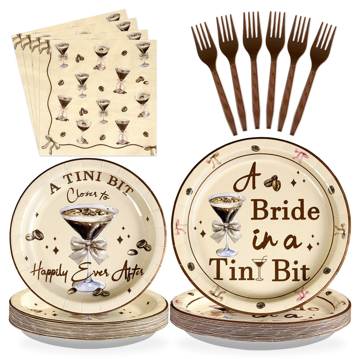96 Pcs Tini Bit Bridal Shower Party Plates and Napkins - Grencian