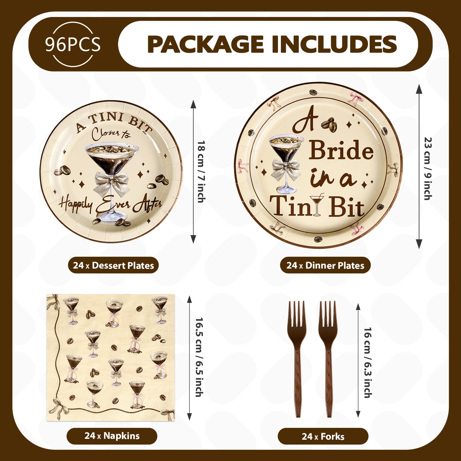 96 Pcs Tini Bit Bridal Shower Party Plates and Napkins - Grencian