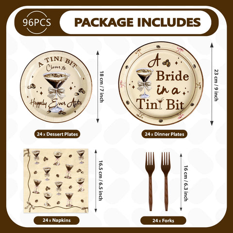 96 Pcs Tini Bit Bridal Shower Party Plates and Napkins - Grencian
