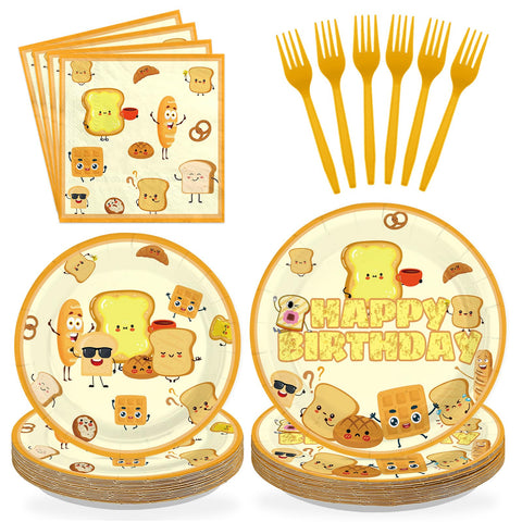 96 Pcs Toast Bread Birthday Party Plates and Napkins - Grencian