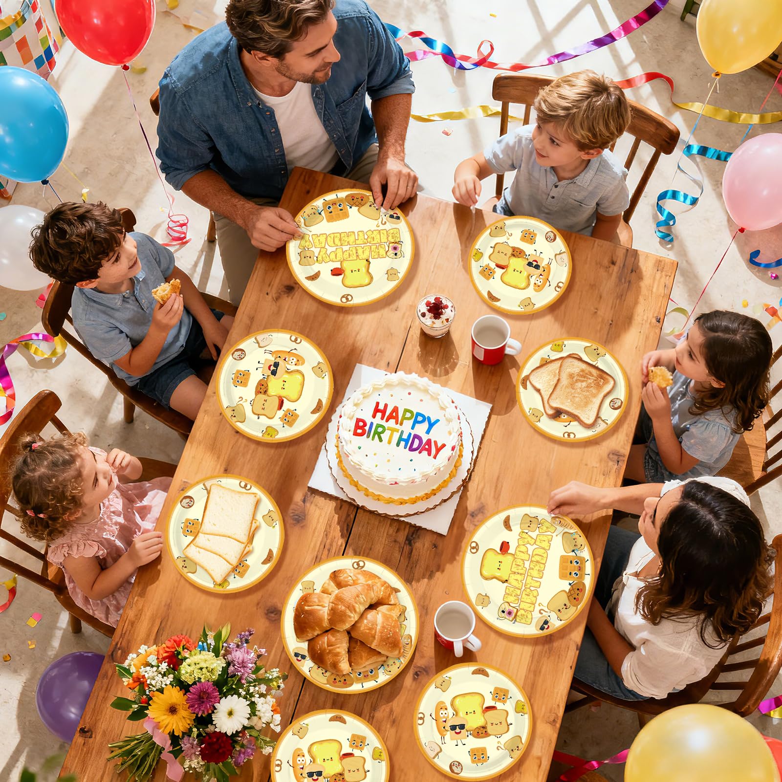 96 Pcs Toast Bread Birthday Party Plates and Napkins - Grencian