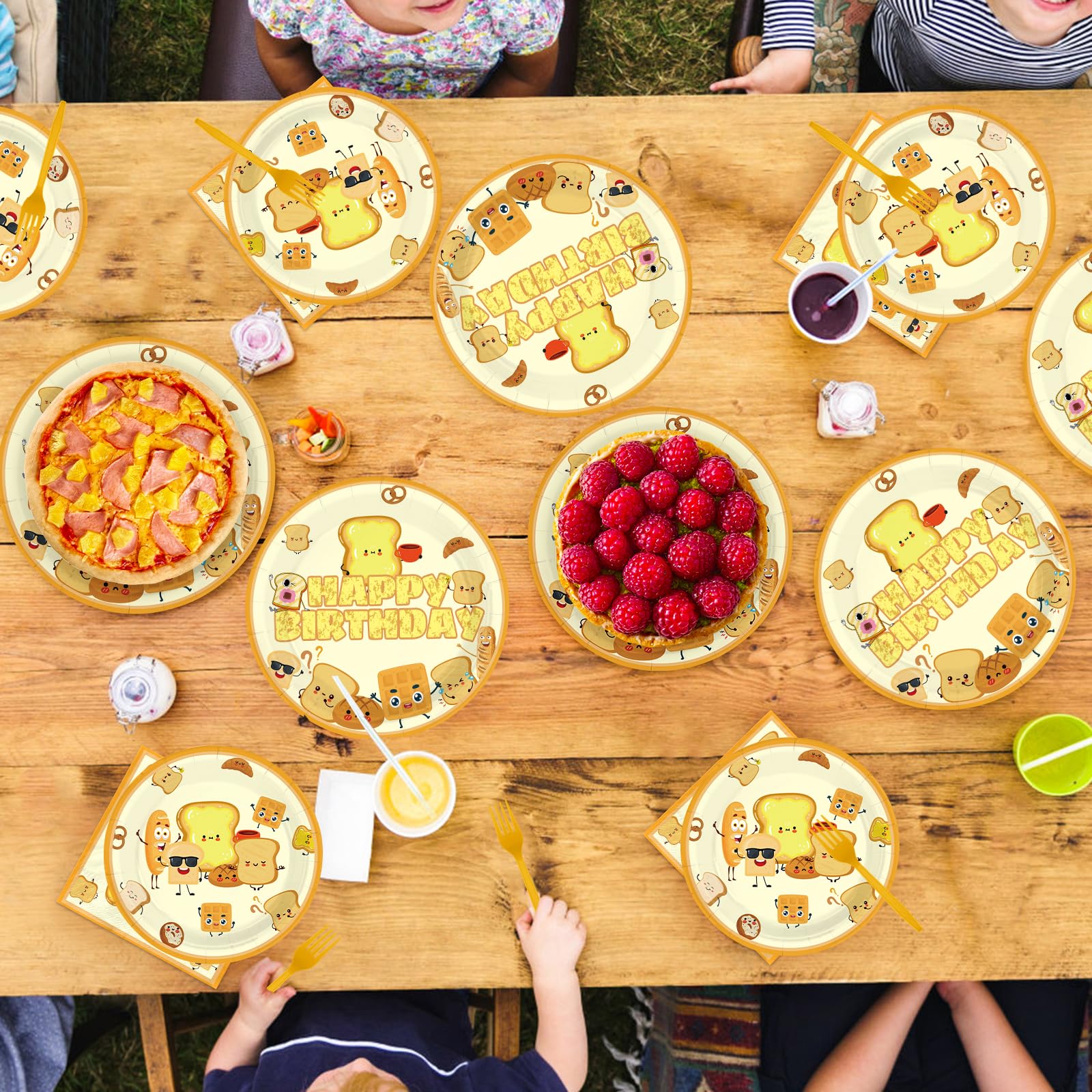 96 Pcs Toast Bread Birthday Party Plates and Napkins - Grencian