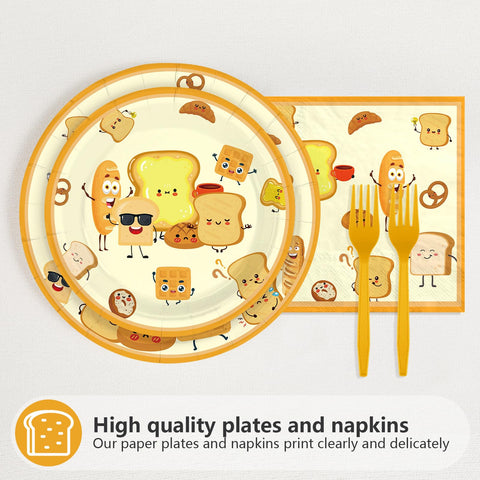 96 Pcs Toast Bread Birthday Party Plates and Napkins - Grencian