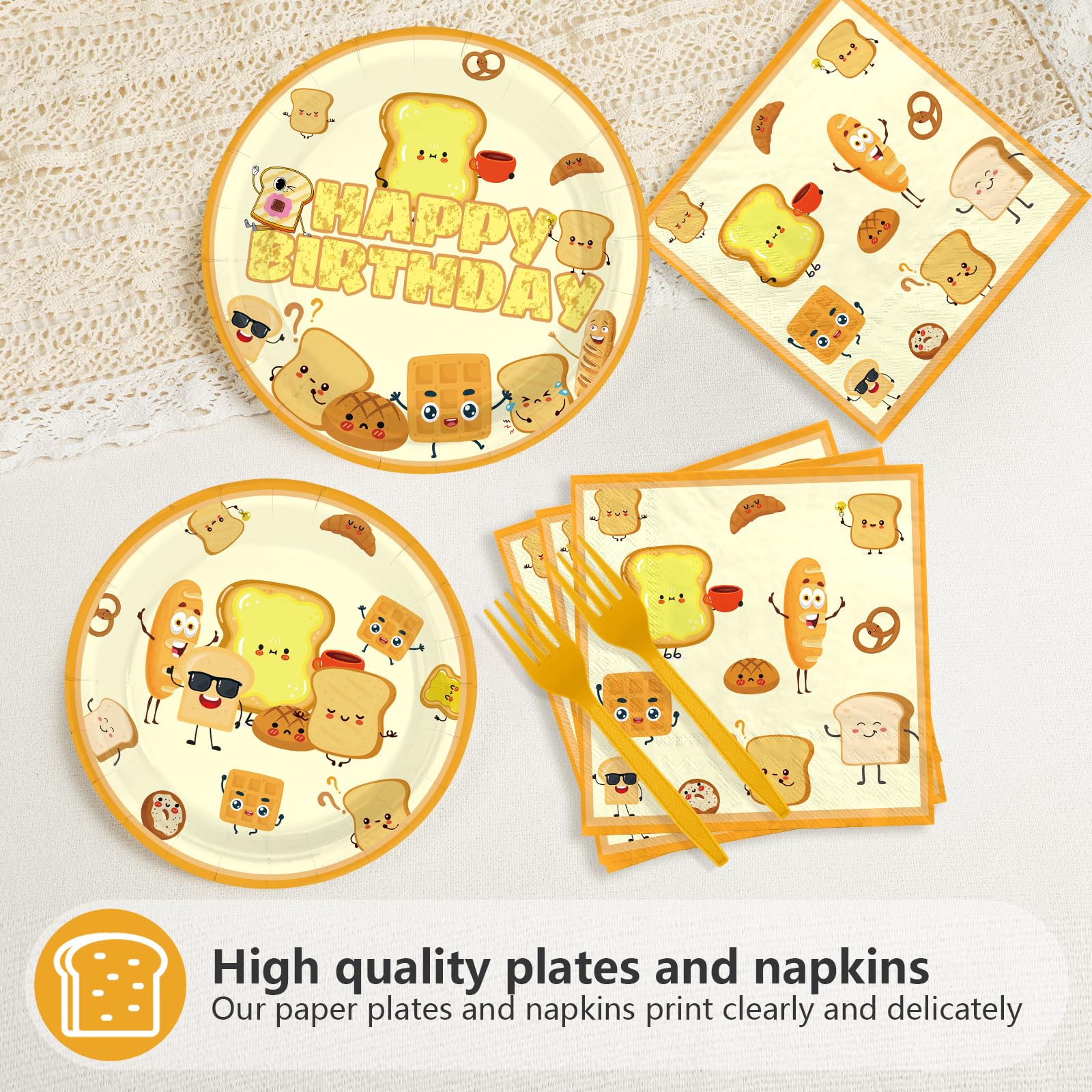 96 Pcs Toast Bread Birthday Party Plates and Napkins - Grencian