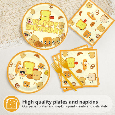 96 Pcs Toast Bread Birthday Party Plates and Napkins - Grencian