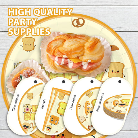 96 Pcs Toast Bread Birthday Party Plates and Napkins - Grencian