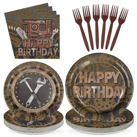 96 Pcs Tools Birthday Party Plates and Napkins - Grencian
