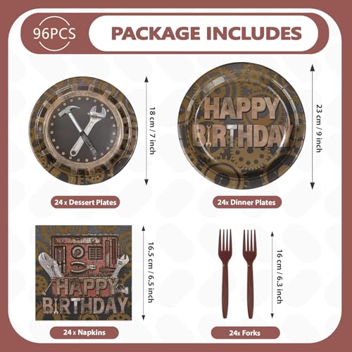 96 Pcs Tools Birthday Party Plates and Napkins - Grencian
