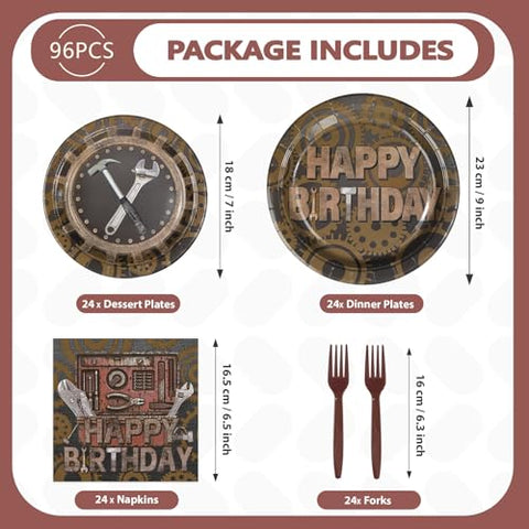 96 Pcs Tools Birthday Party Plates and Napkins - Grencian