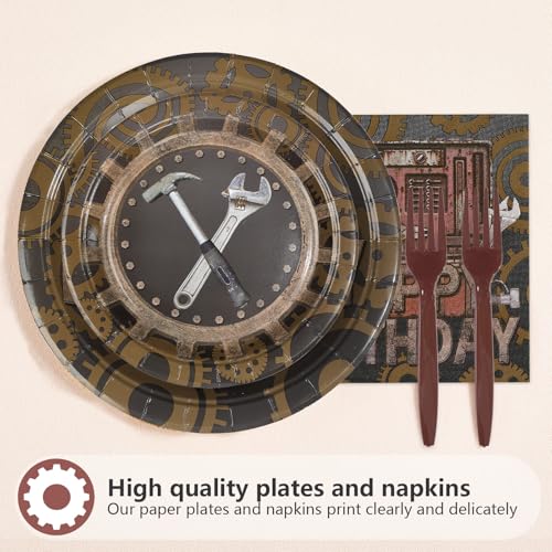 96 Pcs Tools Birthday Party Plates and Napkins - Grencian