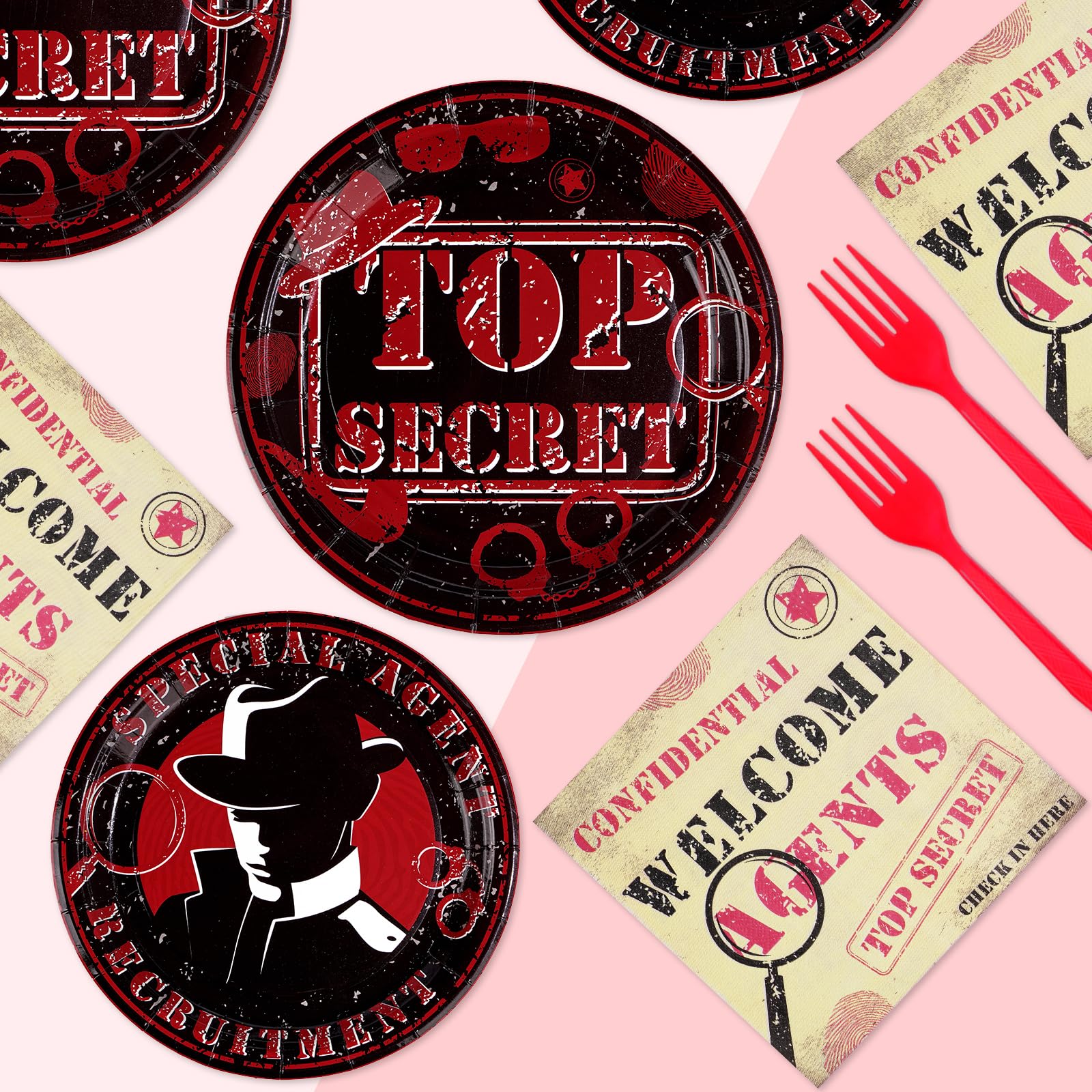 96 Pcs Top Secret Party Plates and Napkins - Grencian