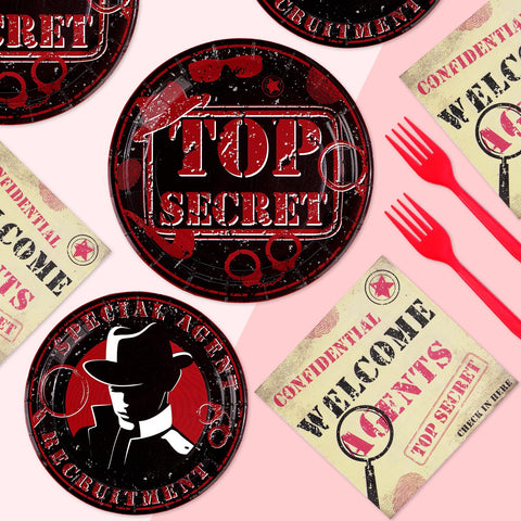 96 Pcs Top Secret Party Plates and Napkins - Grencian