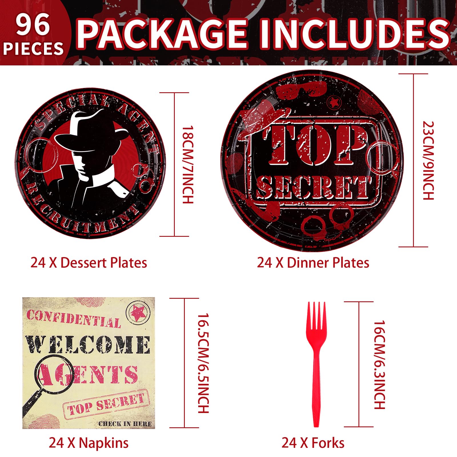 96 Pcs Top Secret Party Plates and Napkins - Grencian