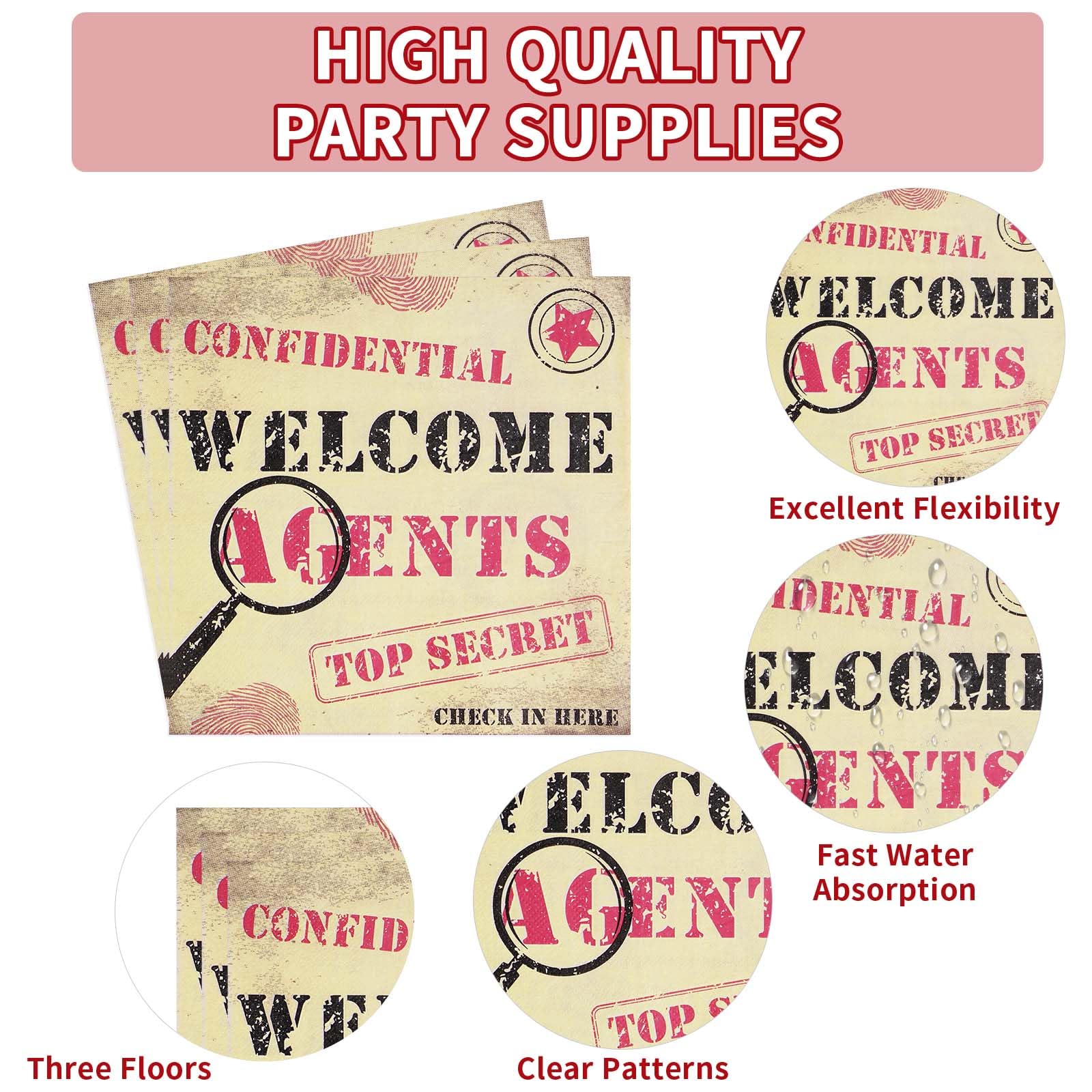 96 Pcs Top Secret Party Plates and Napkins - Grencian