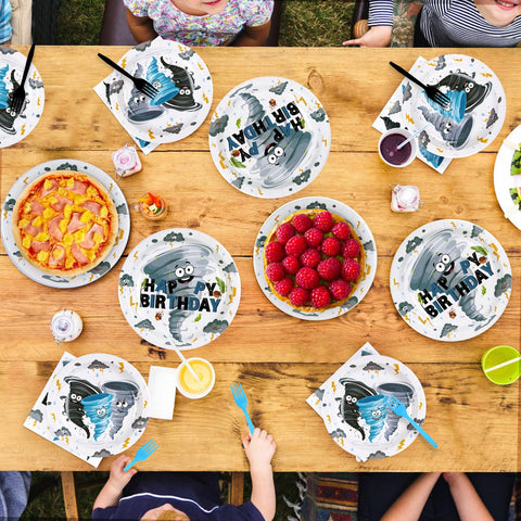 96 Pcs Tornado Birthday Party Plates and Napkins - Grencian