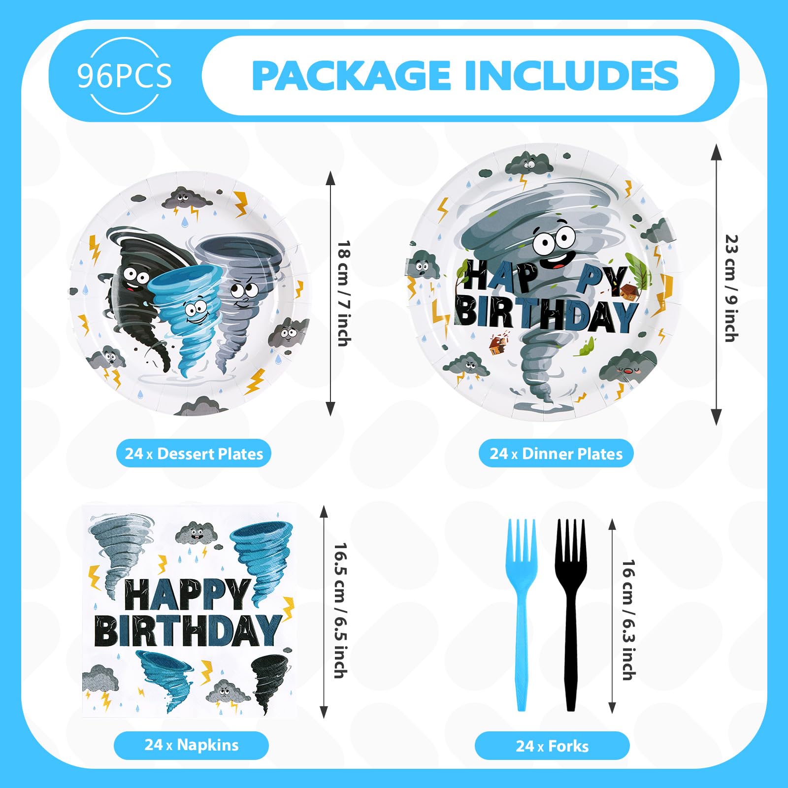 96 Pcs Tornado Birthday Party Plates and Napkins - Grencian