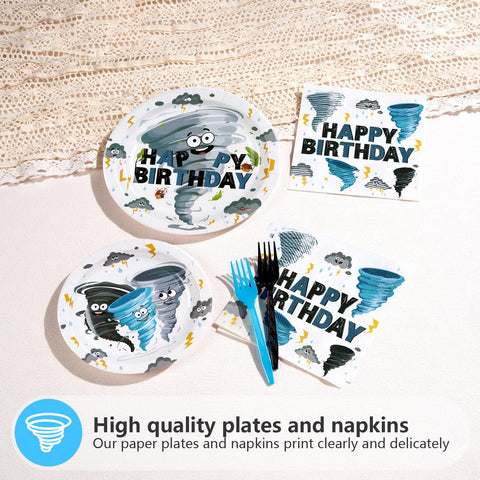 96 Pcs Tornado Birthday Party Plates and Napkins - Grencian