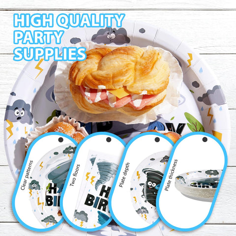 96 Pcs Tornado Birthday Party Plates and Napkins - Grencian