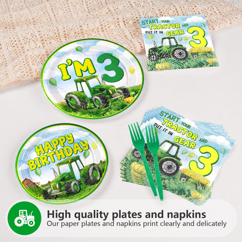 96 Pcs Tractor 3rd Birthday Party Plates and Napkins - Grencian