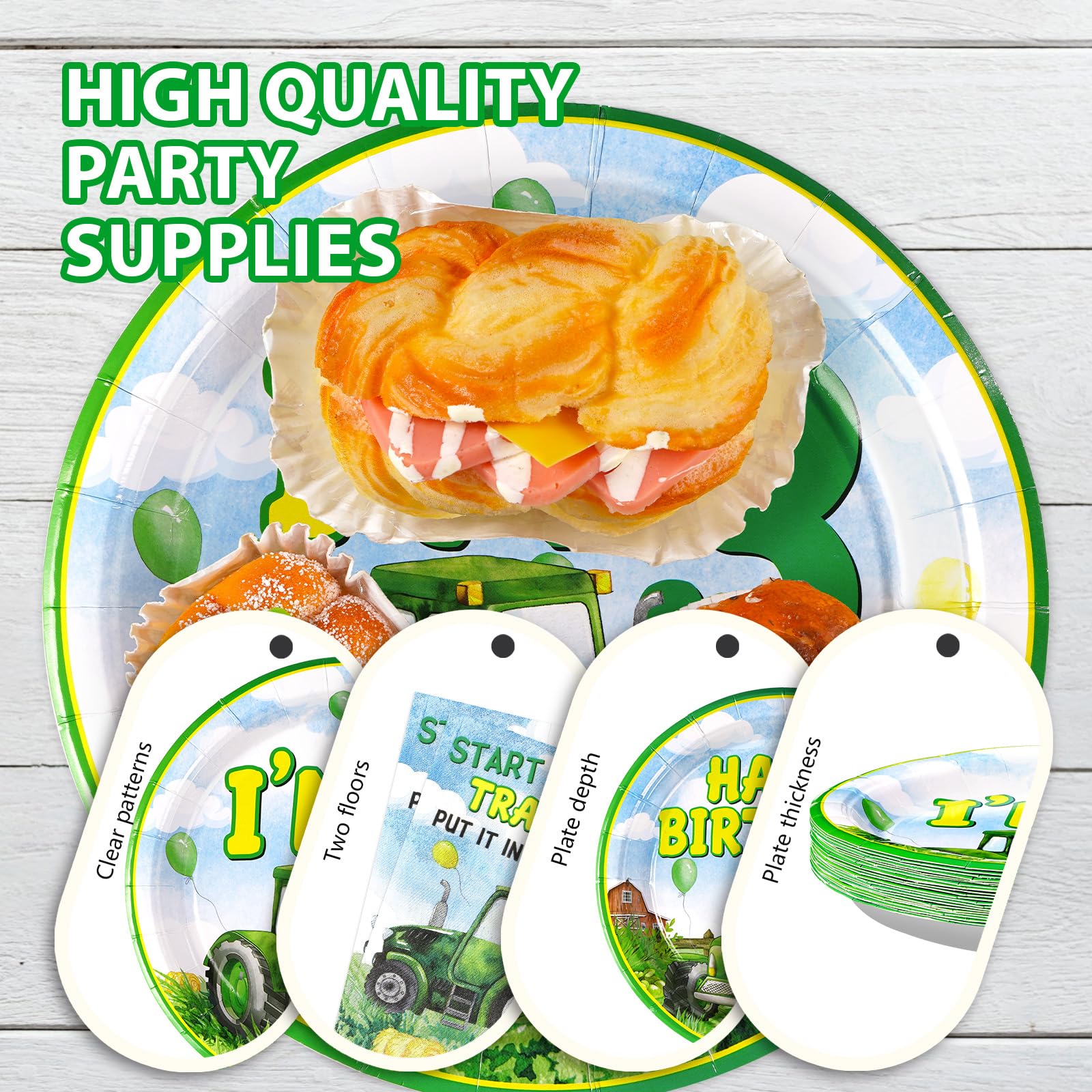 96 Pcs Tractor 3rd Birthday Party Plates and Napkins - Grencian