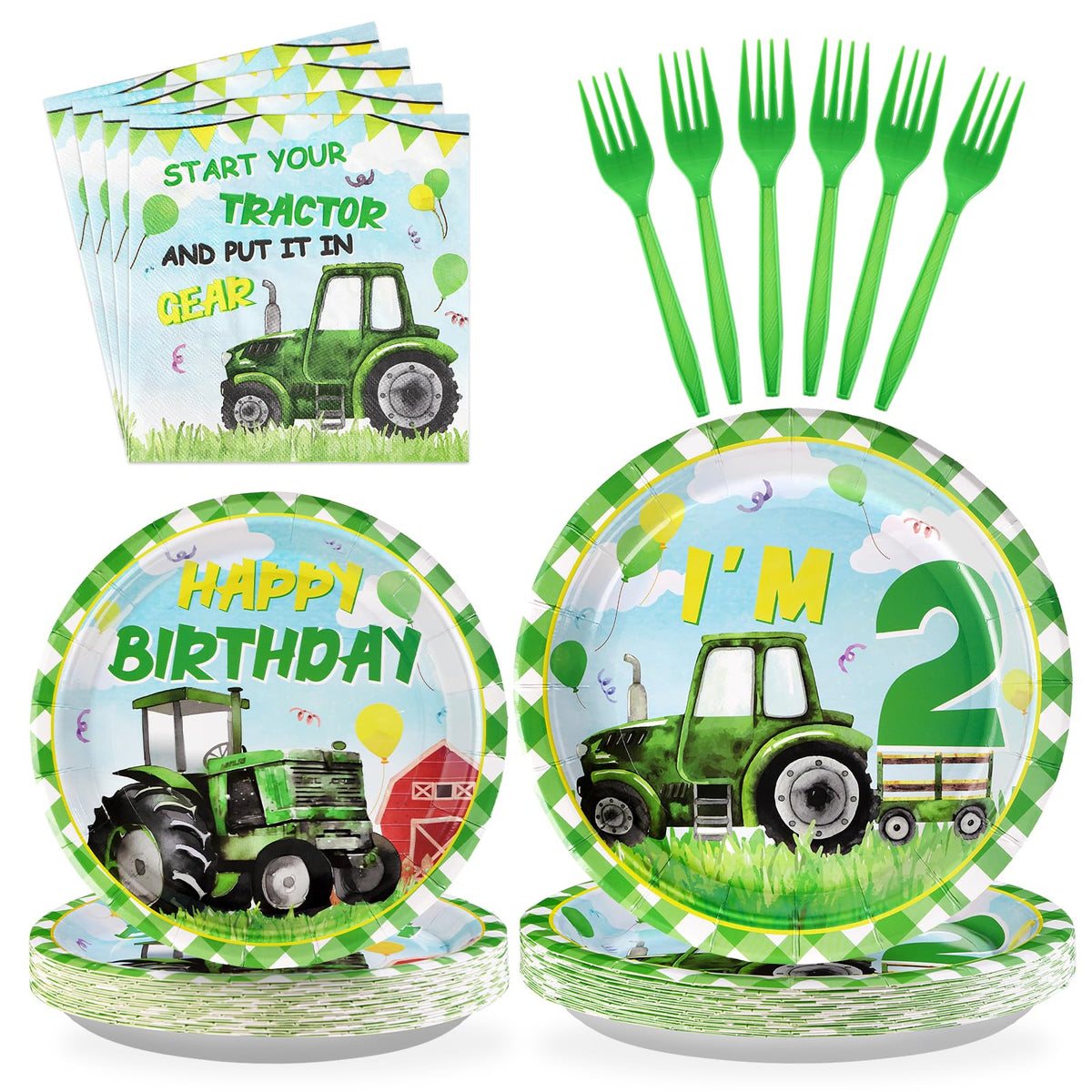 96 Pcs Tractor Birthday Party Plates and Napkins - Grencian